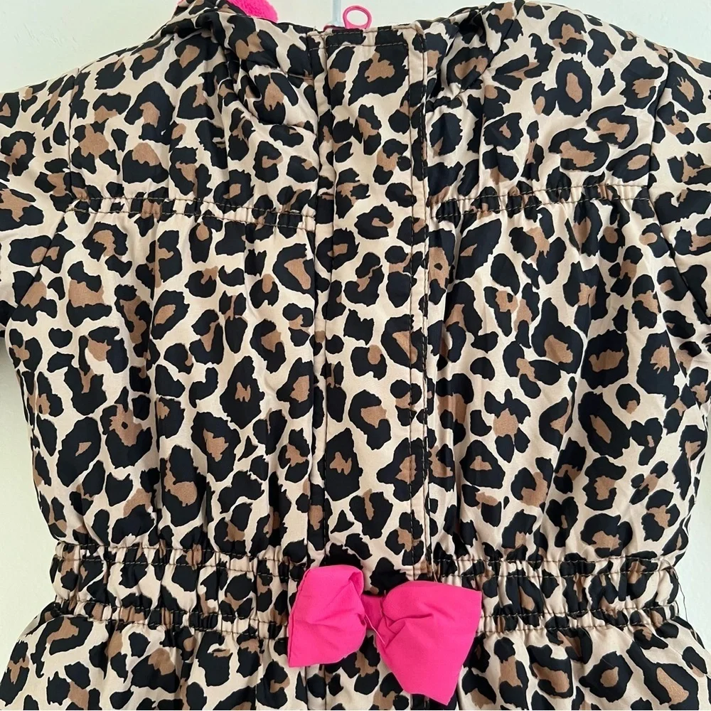 Place 1989 Leopard Print Puffer Jacket Pink Bow‎ 2T Winter Warm Cozy sz 3T